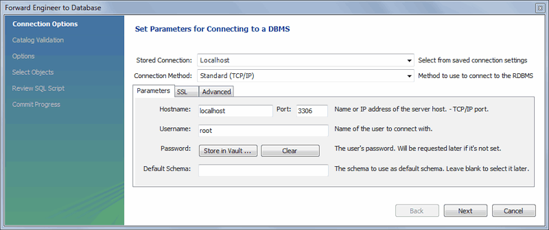 Set Parameters for Connecting to a DBMS