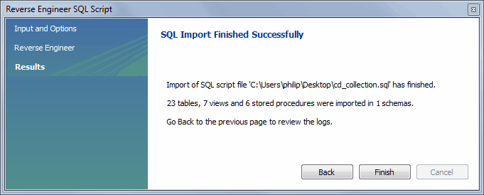 Reverse Engineer SQL Script: Results