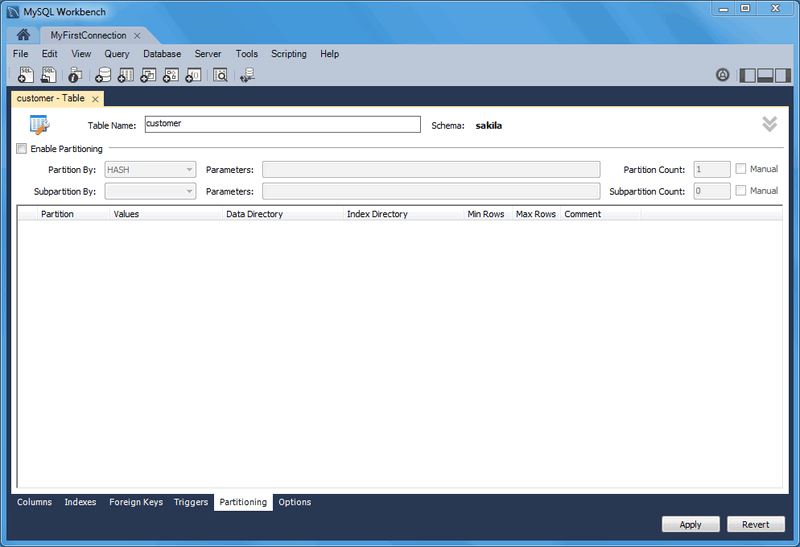 The partitioning tab